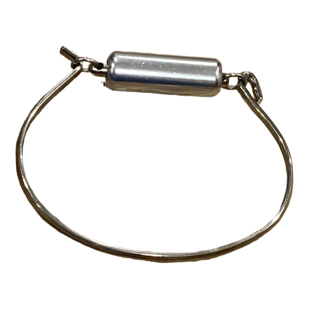 Modernist Silver Tone Cylinder Bar Hook Bangle Bracelet | Minimalist Industrial